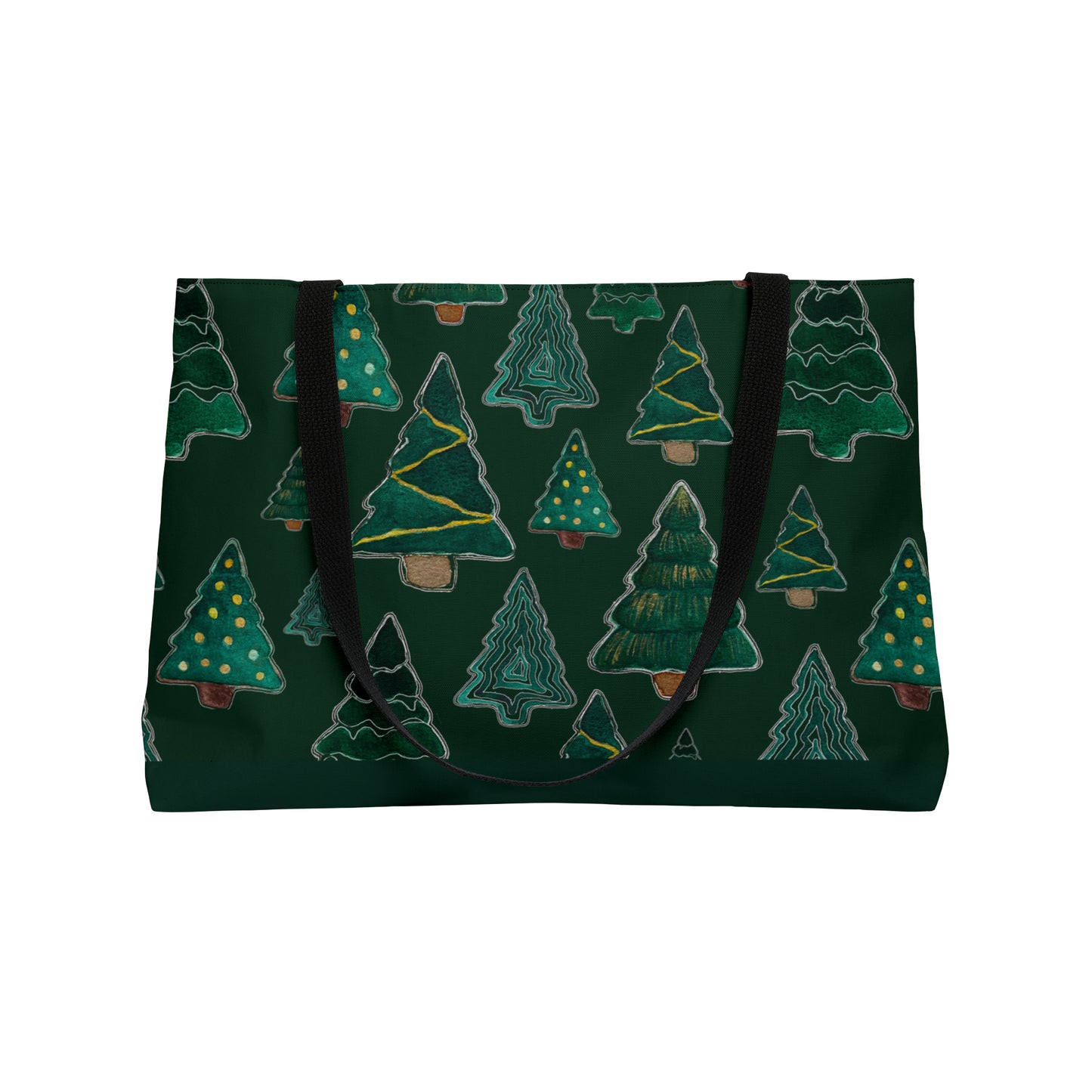 Christmas Tree Cutouts on Green Weekender Tote Bag