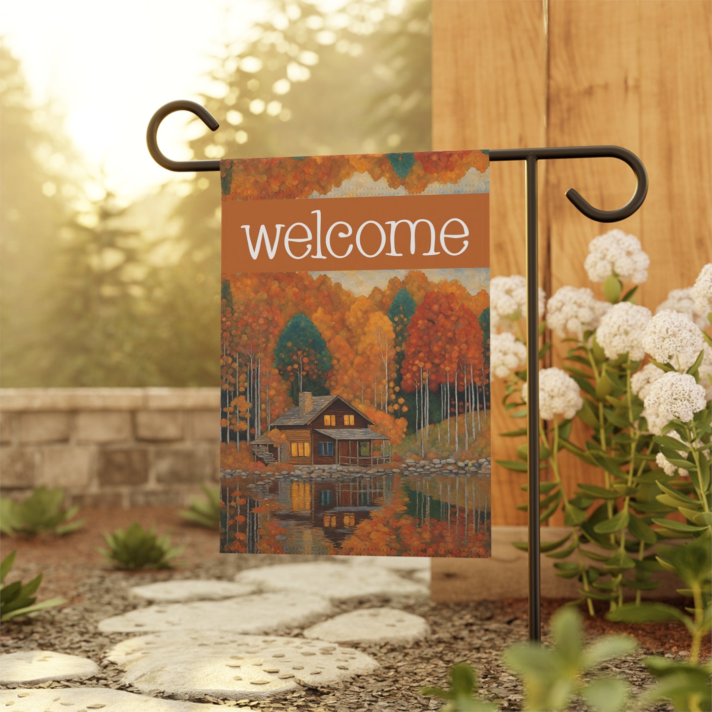 Autumn Cabin Welcome 2-Sided Garden & House Flag/Banner