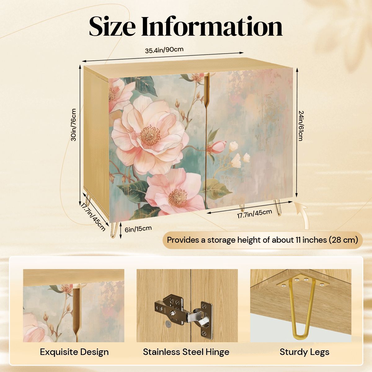 Pastel Floral Wooden Storage Cabinet (Made in USA)