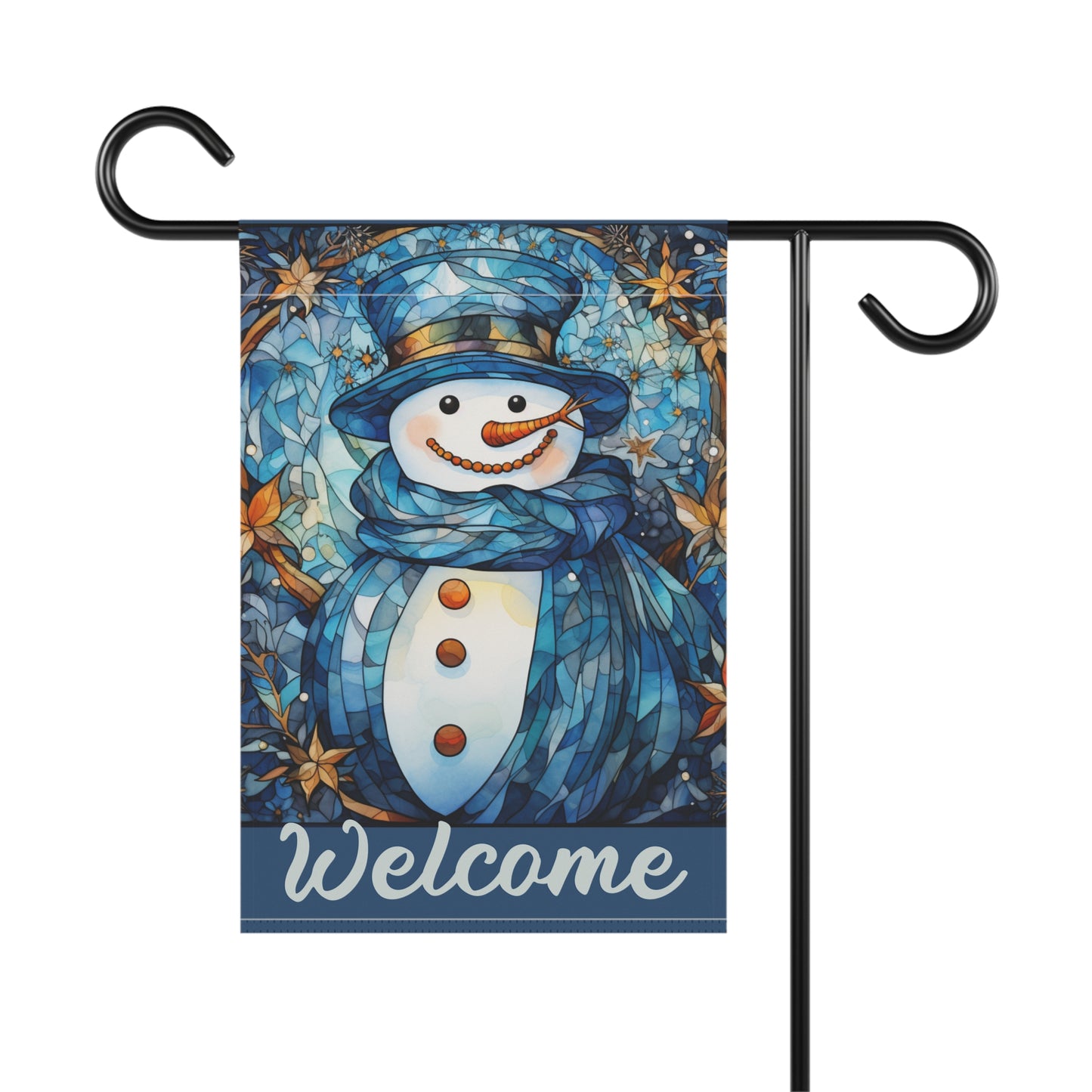 Snowman in Blue Welcome 2-Sided Garden & House Banner