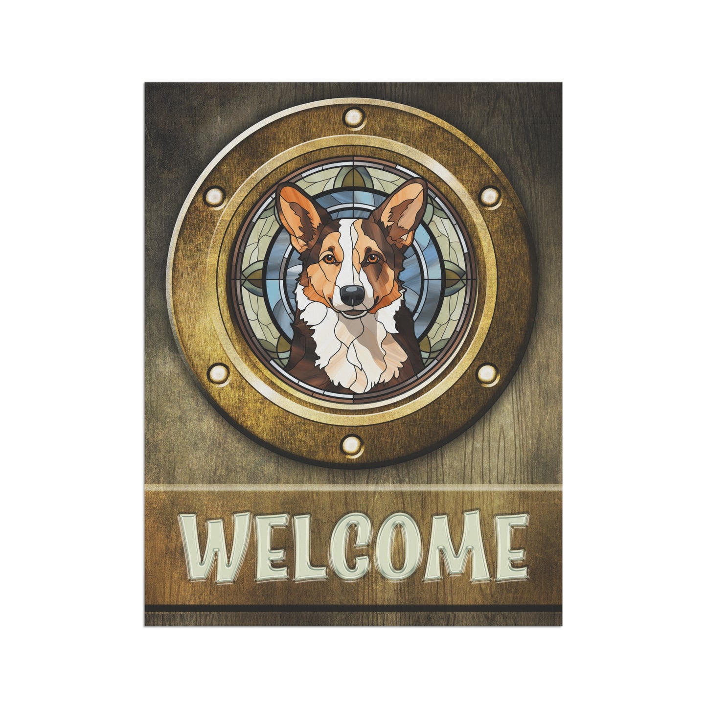 Corgi in Port Hole Welcome 2-Sided Garden & House Flag/Banner