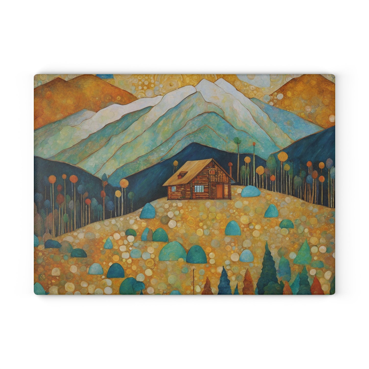 Lone Cabin in the Mountains Tempered Glass Cutting Board