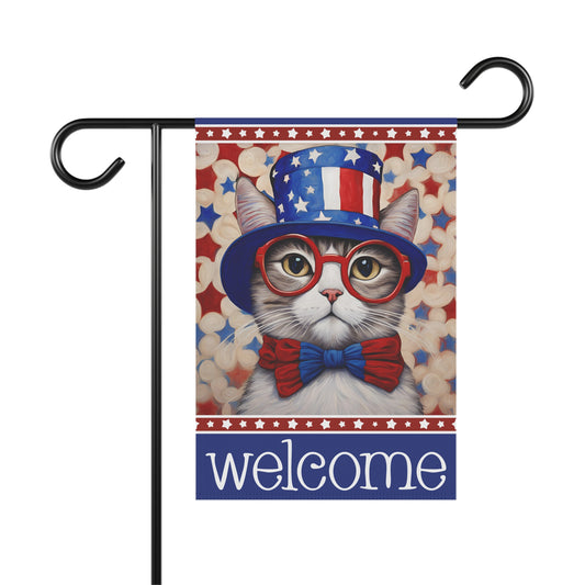 Liberty Cat Welcome 2-Sided Garden & House Flag/Banner