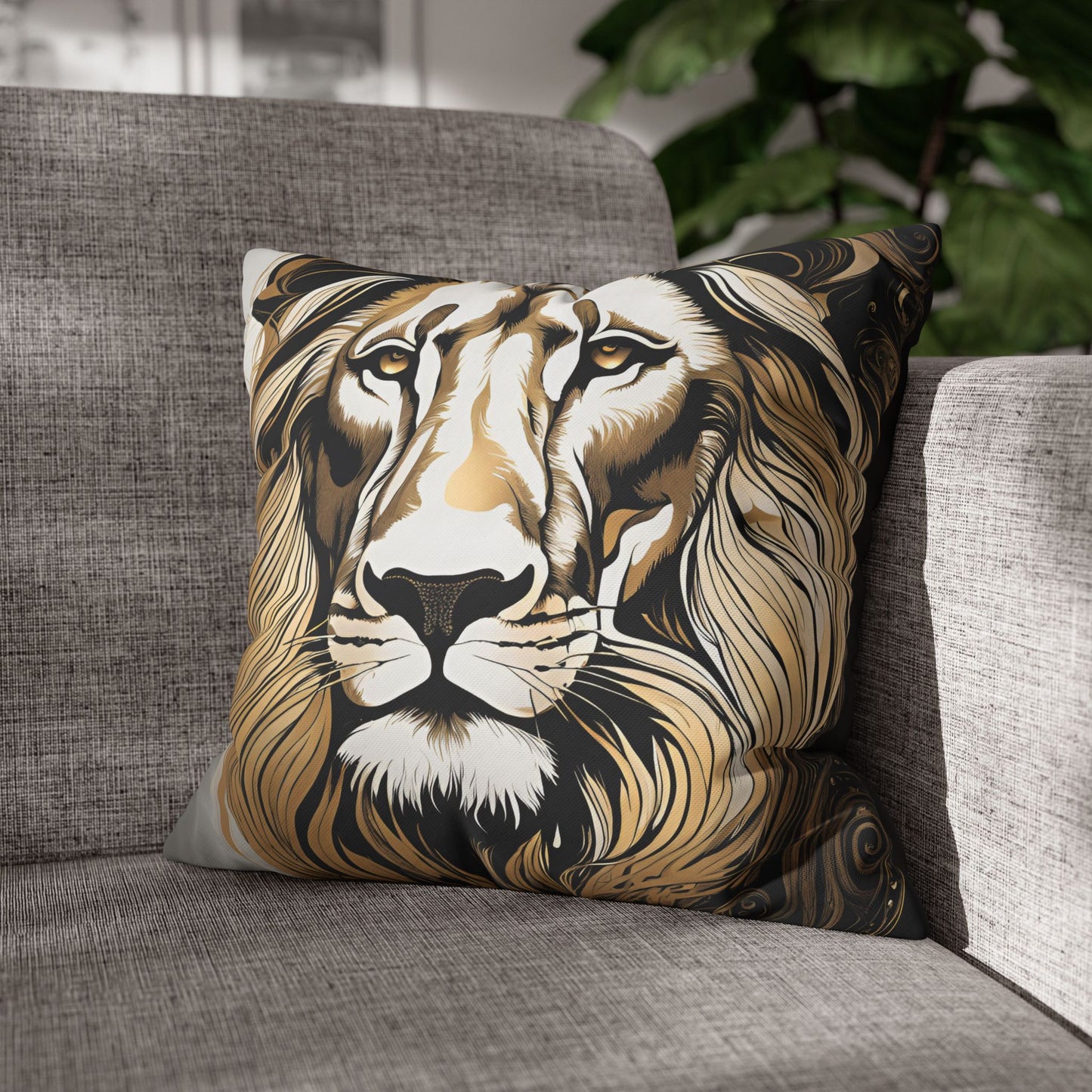 Lion Square Poly Canvas Pillowcase