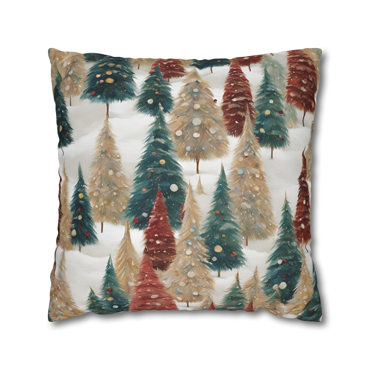 Pines in the Snow Square Poly Canvas Pillowcase