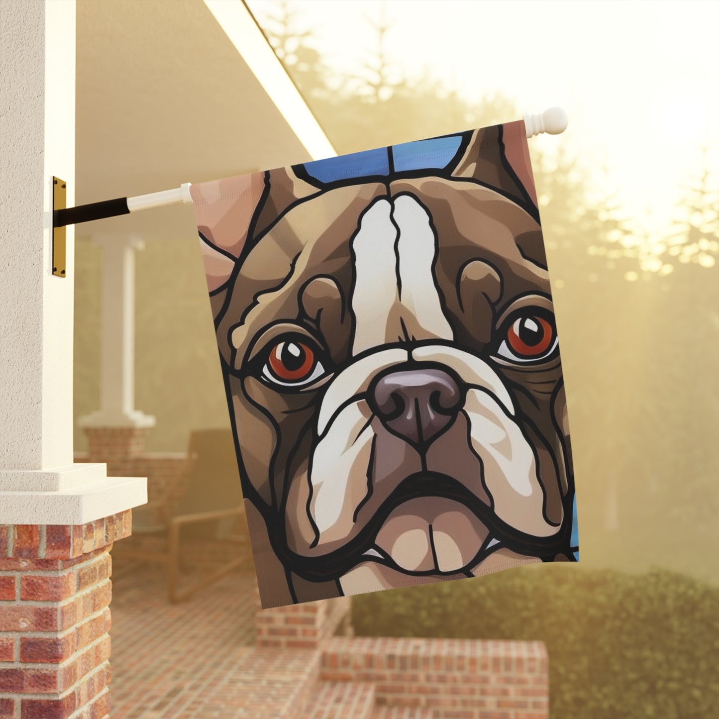 Boston Terrier Face Stained Glass 2-Sided Garden & House Flag/Banner