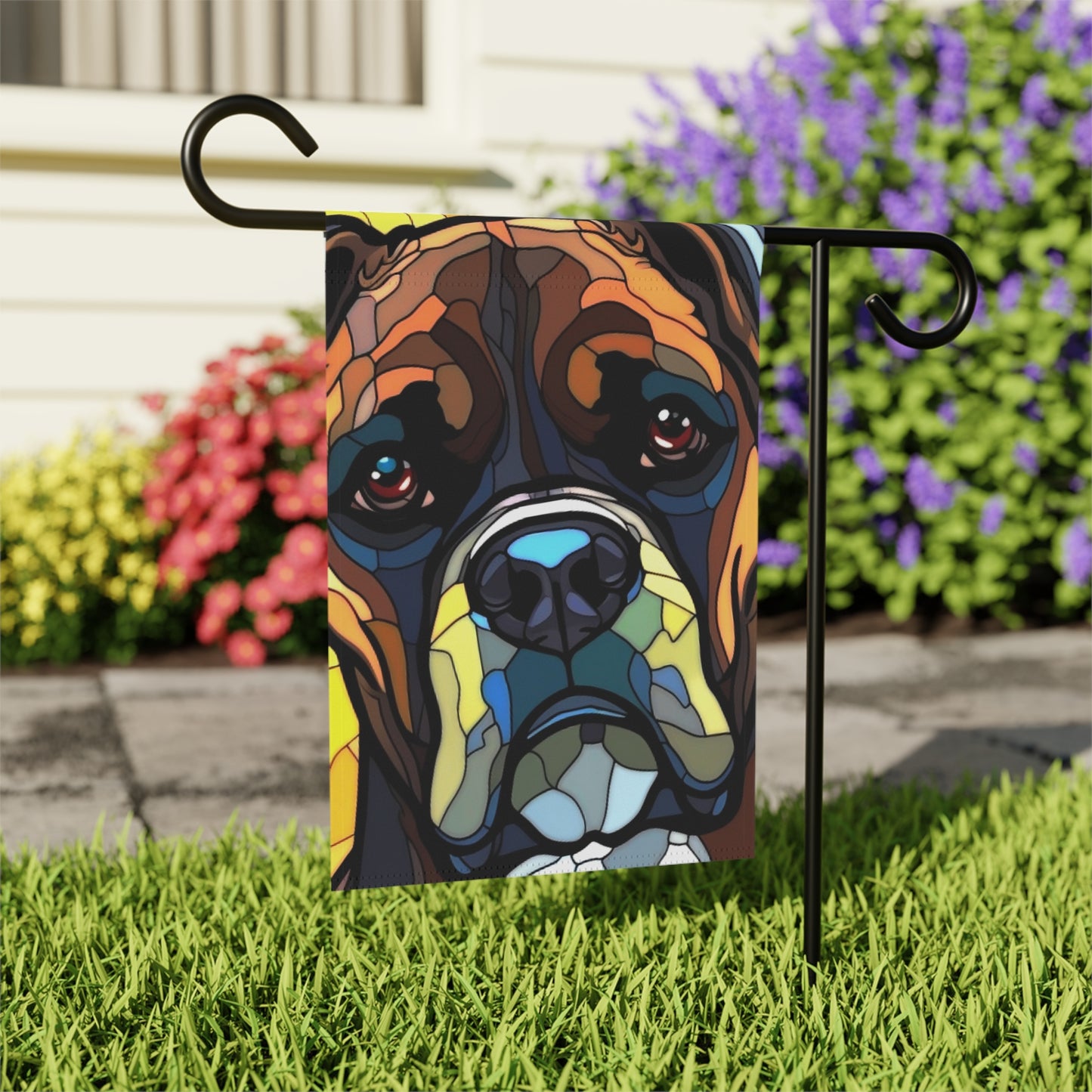 Boxer Face Stained Glass Look 2-Sided Garden & House Flag/Banner