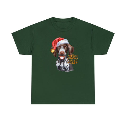 Merry Christmas Y'all German Shorthaired Pointer in Santa Hat Unisex Heavy Cotton Tee