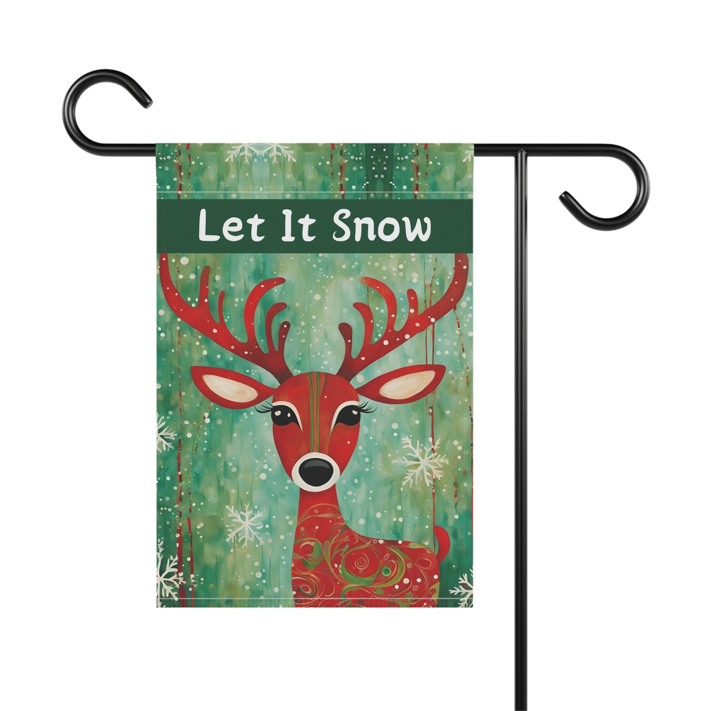 Red Reindeer Let it Snow 2-Sided Garden & House Flag/Banner