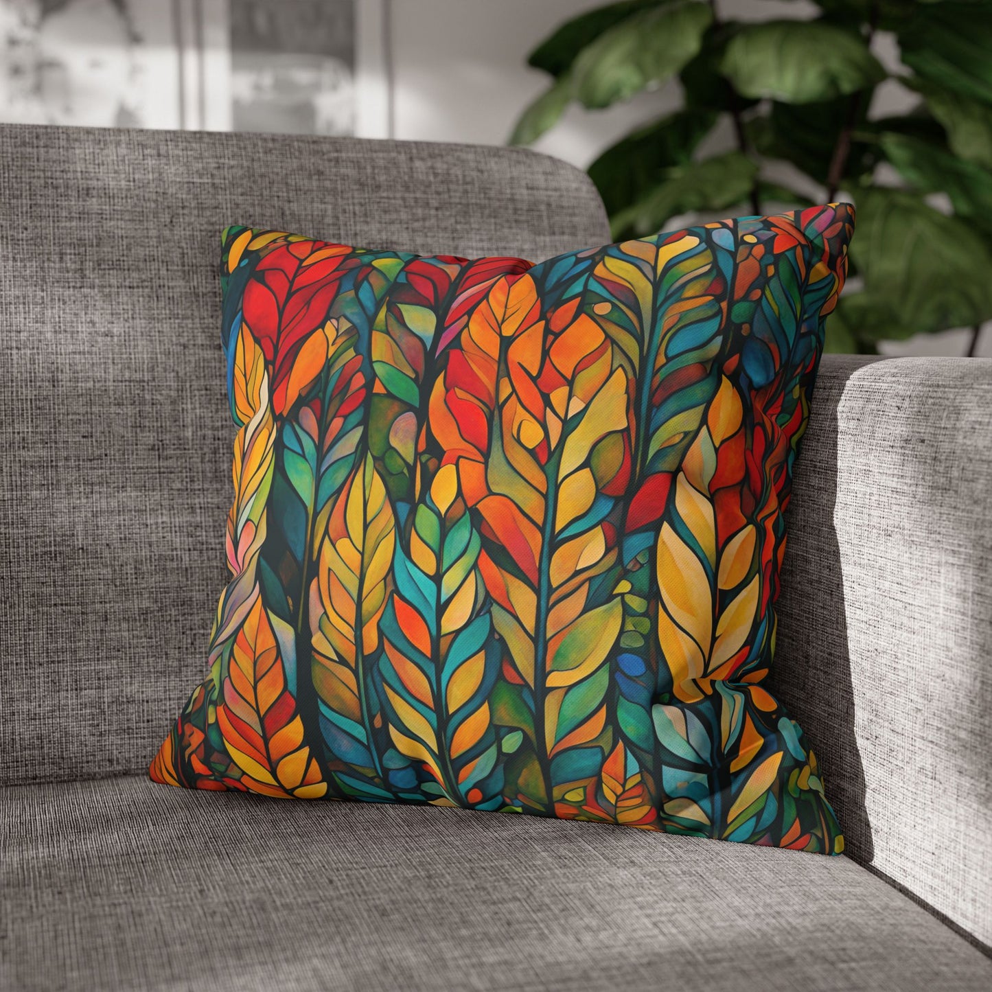 Feathered Foliage Square Poly Canvas Pillowcase