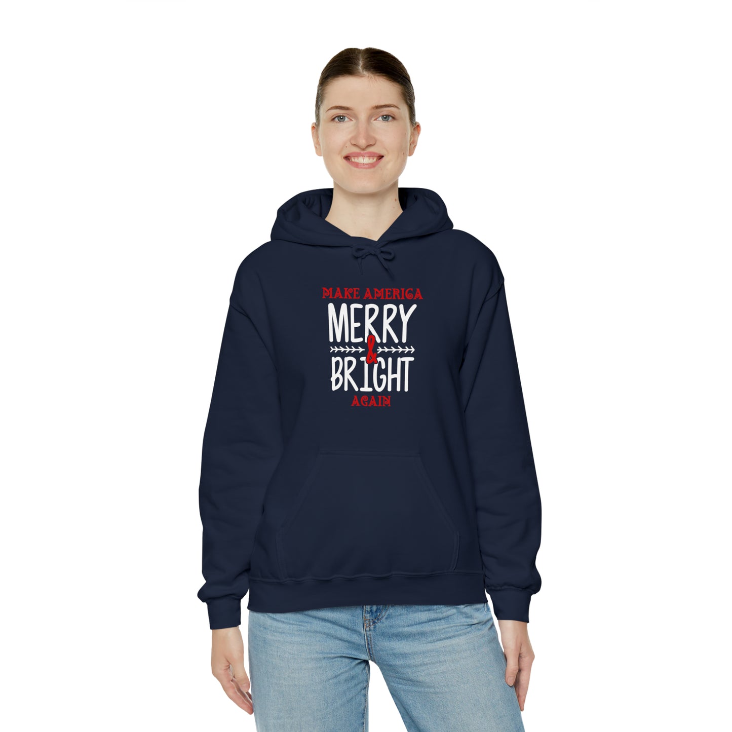 Bold Make America Merry & Bright Again Navy Unisex Heavy Blend™ Hooded Sweatshirt