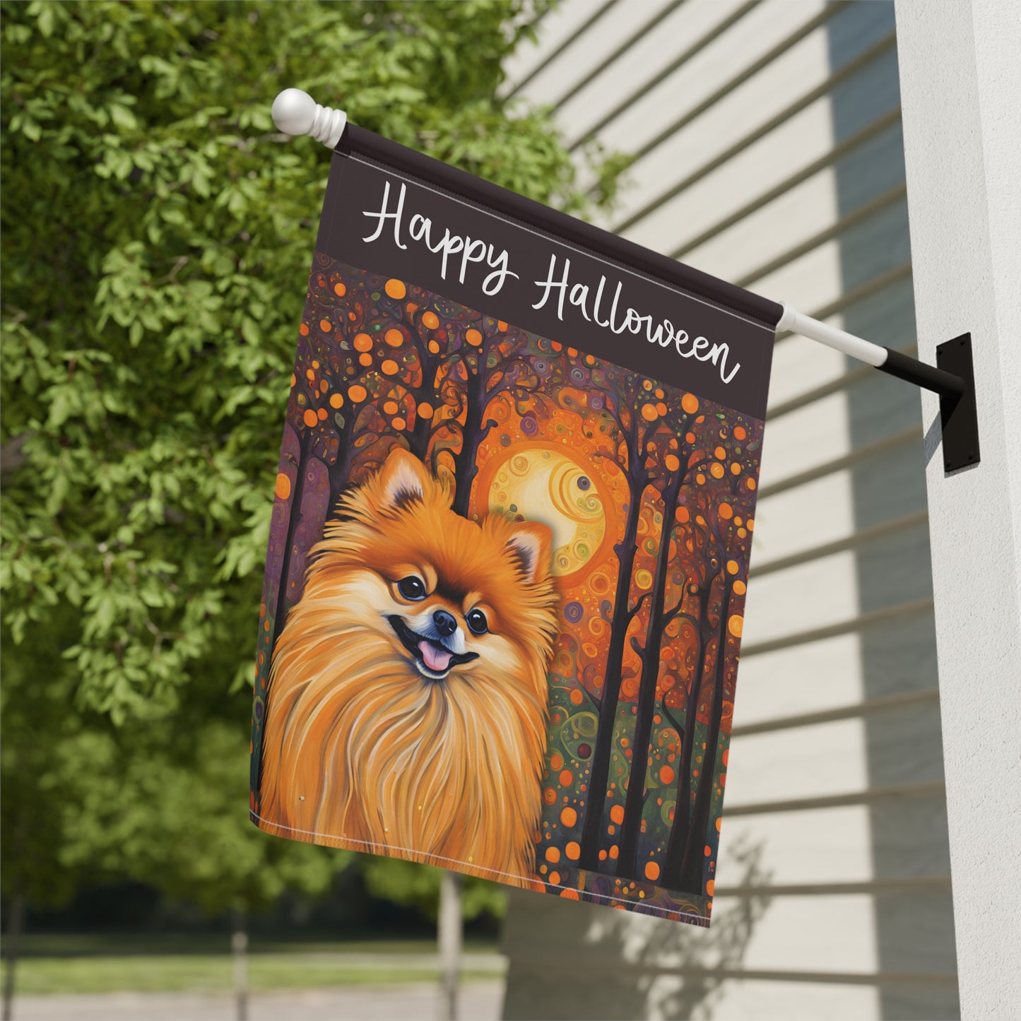 Pomeranian Happy Halloween 2-Sided Garden & House Flag/Banner