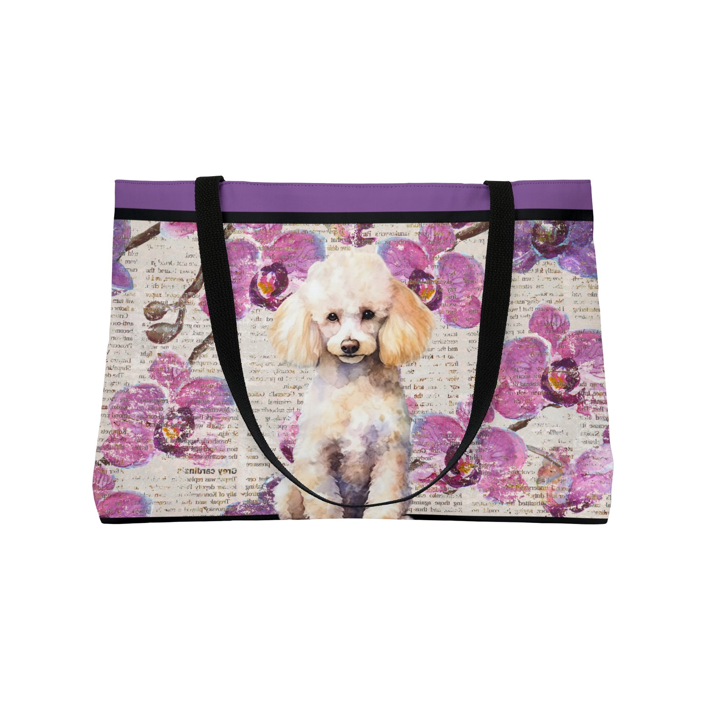 Poodle on Floral Paper Weekender Tote Bag