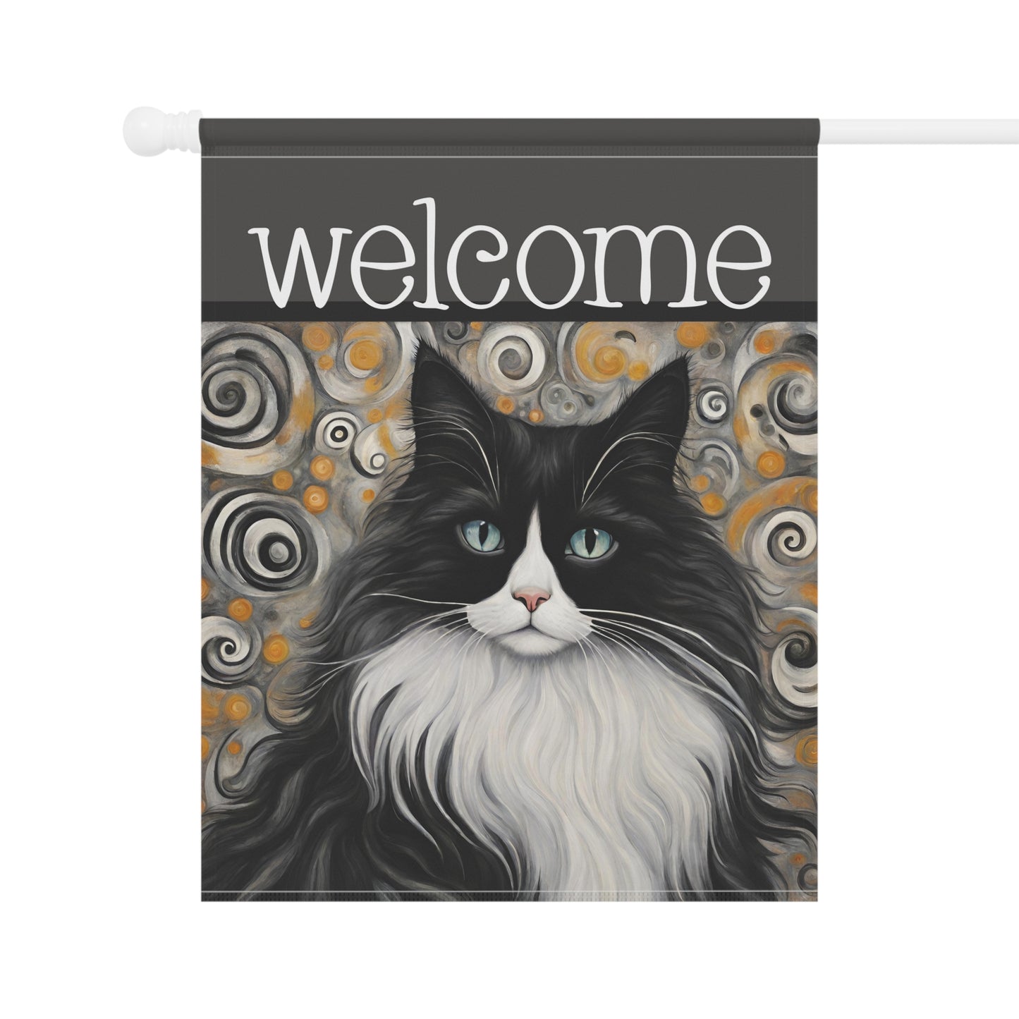 Phyllis Black & White Cat Welcome 2-Sided Garden & House Flag/Banner