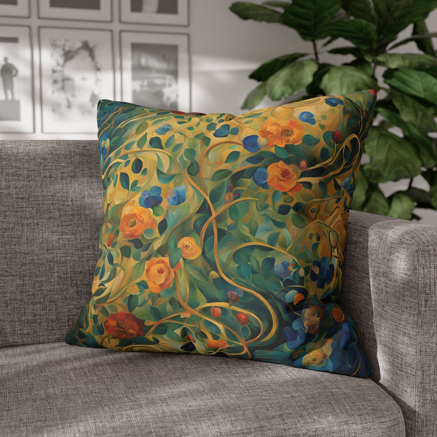 Captivated Floral Square Poly Canvas Pillowcase