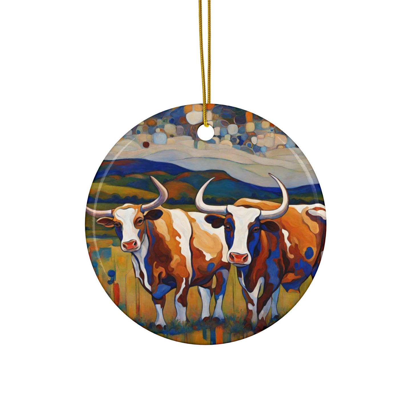 At the Ranch Longhorn 3"  Ceramic Ornaments, 2-Side Print, (1pc, 10pcs)