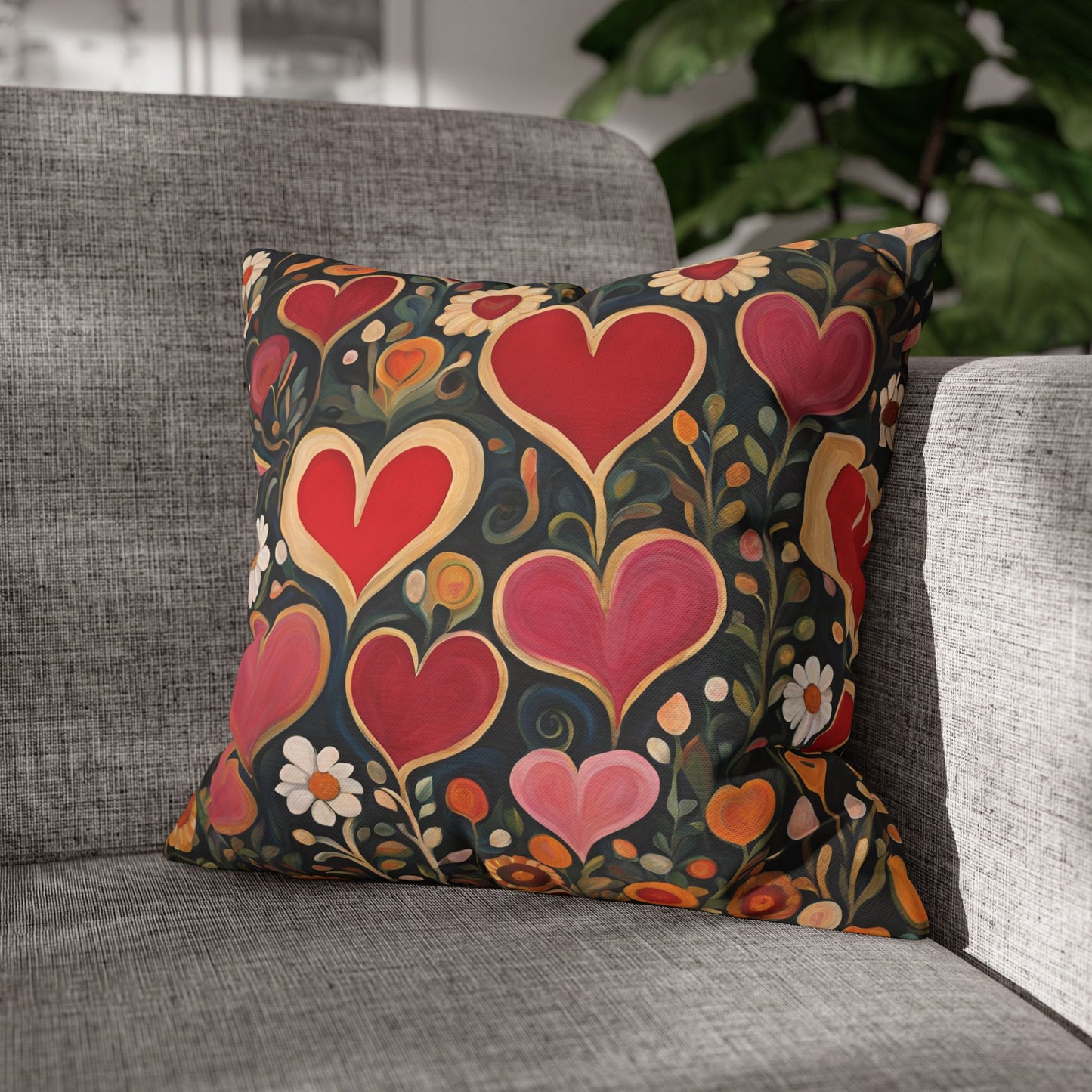 Heart Garden Square Poly Canvas Pillowcase