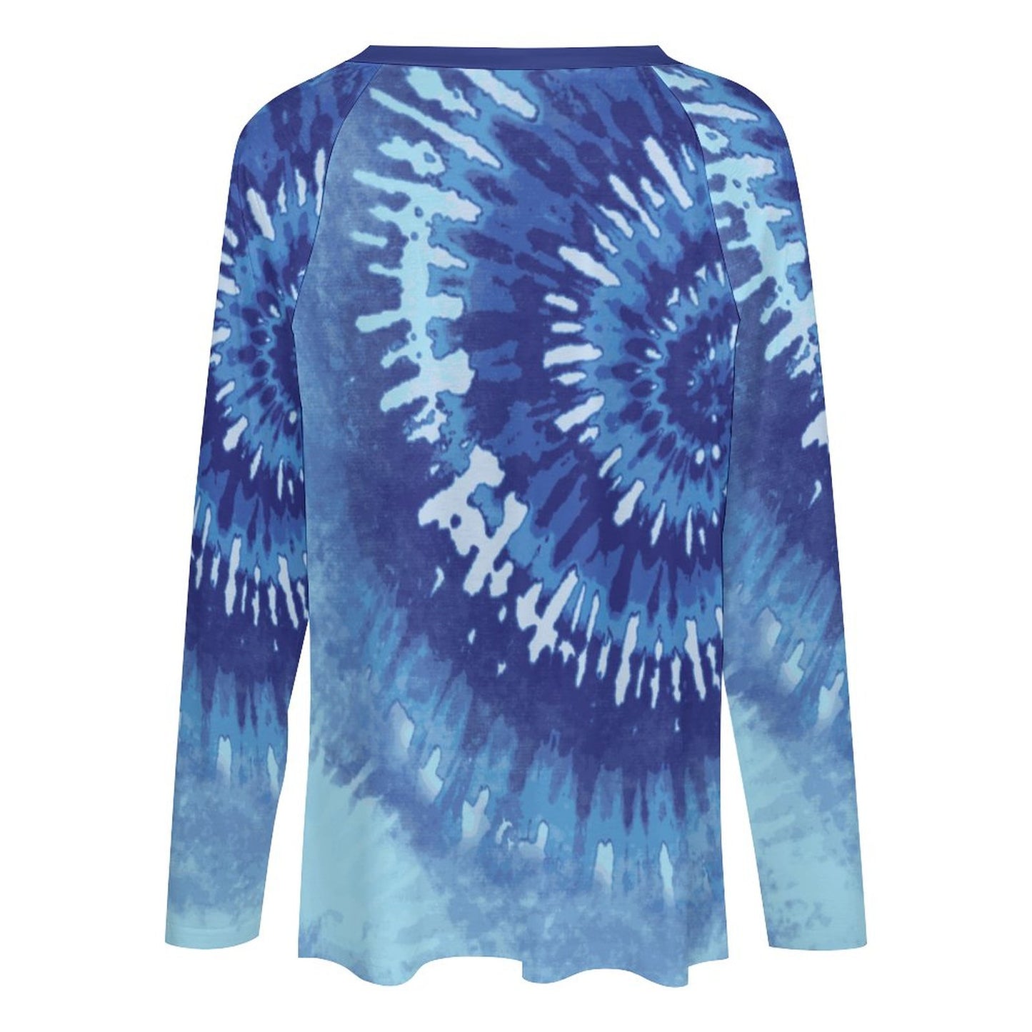 Blue Tie Dye Print V-neck Loose Long Sleeve T-shirt