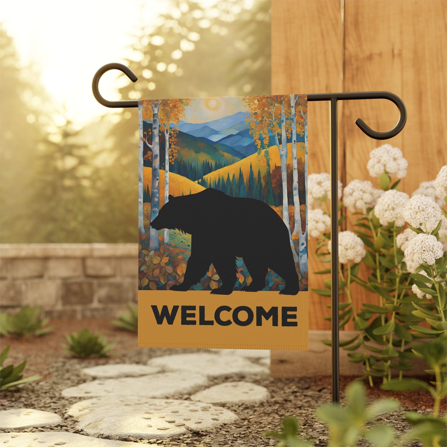 Grizzly Bear Silhouette Welcome 2-Sided Garden & House Flag/Banner