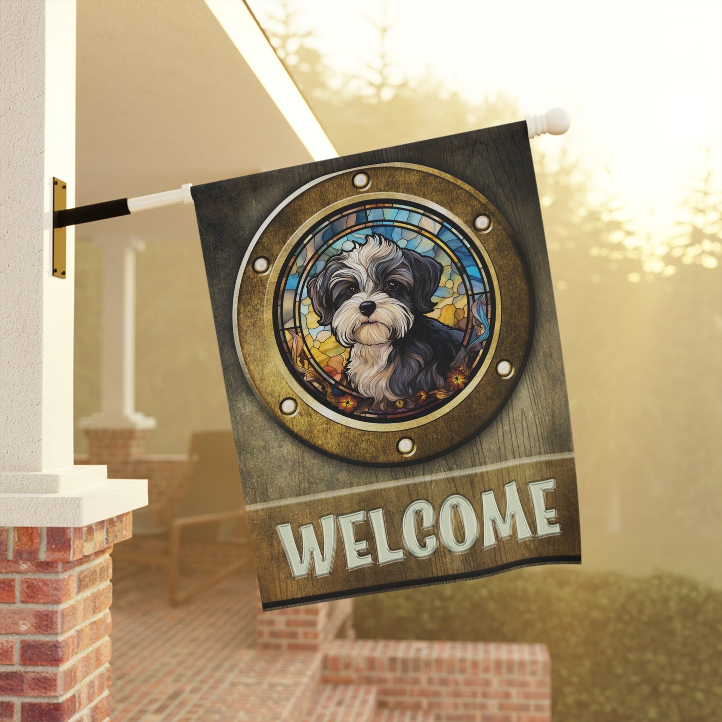 Havanese in Port Hole Welcome 2-Sided Garden & House Flag/Banner