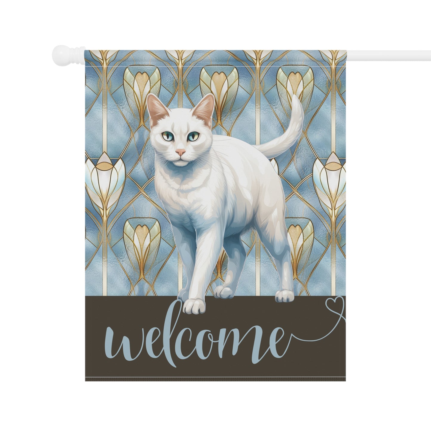 White Cat Welcome 2-Sided Garden & House Flag/Banner