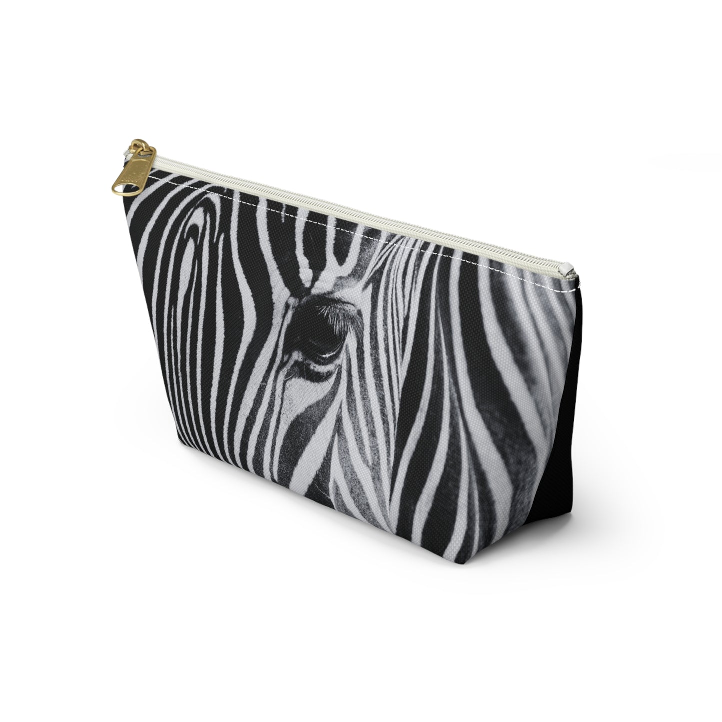 Zebra Closeup Black & White Makeup Zipper Accessory Pouch w T-bottom