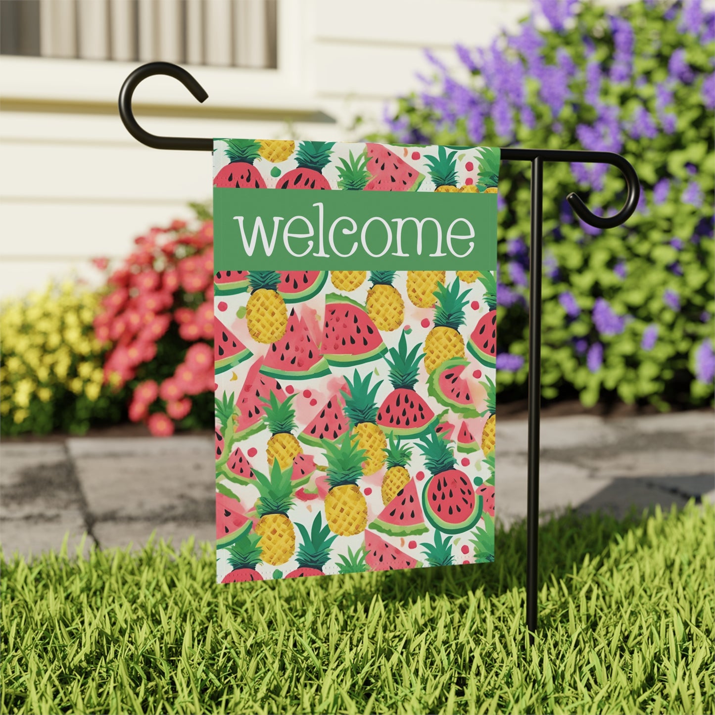 Pineapples & Watermelons Welcome 2-Sided Garden & House Flag/Banner