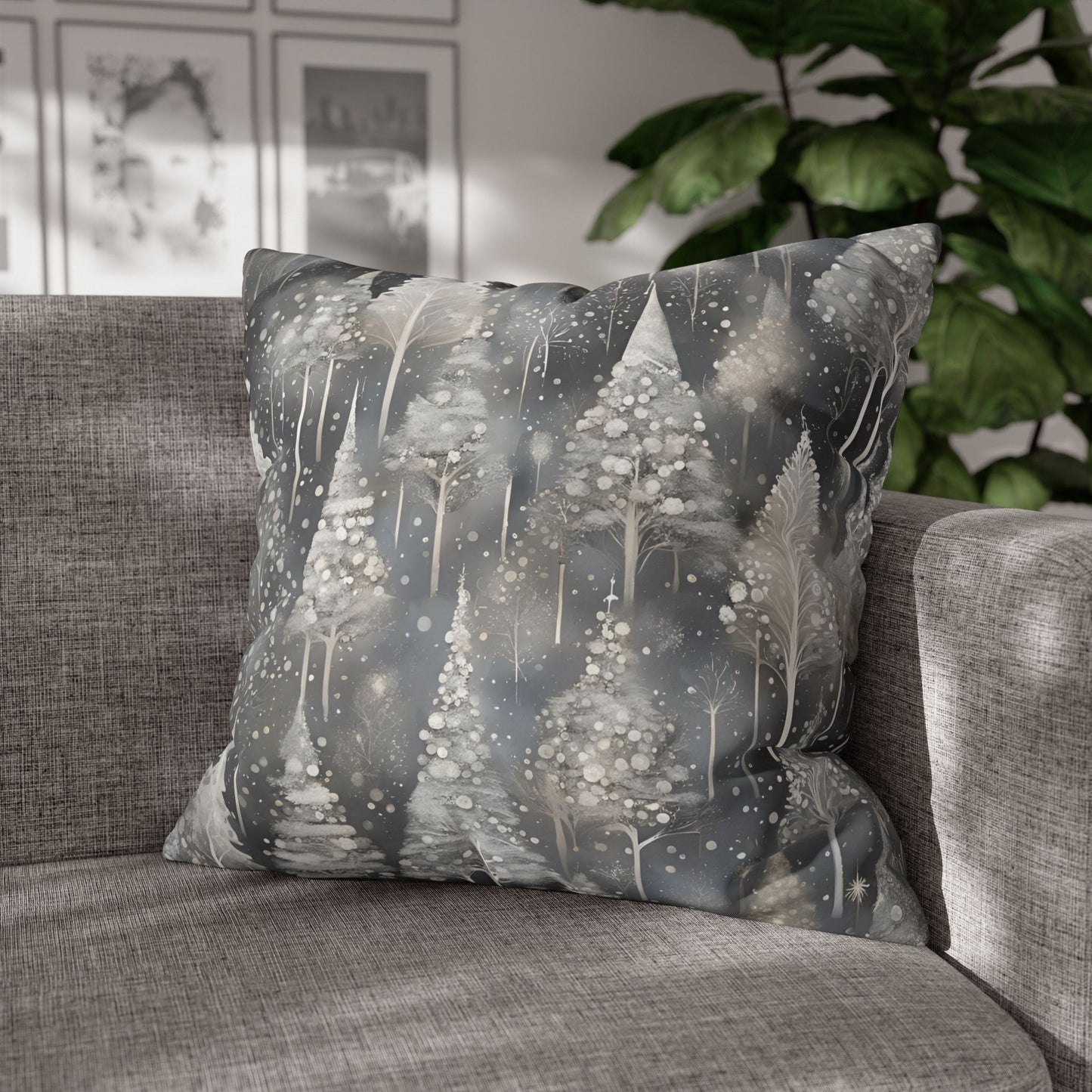 Silvery Pines Square Poly Canvas Pillowcase