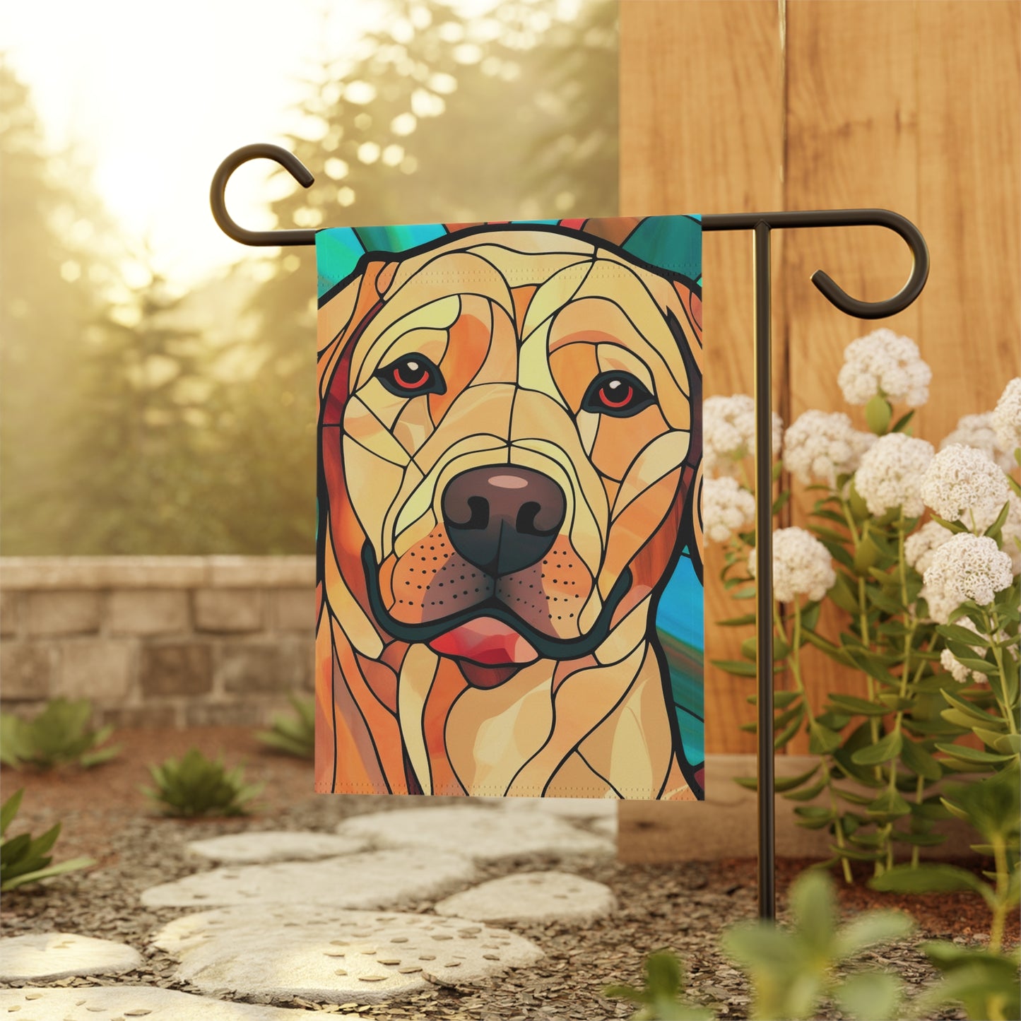 Yellow Labrador Face Stained Glass 2-Sided Garden & House Flag/Banner