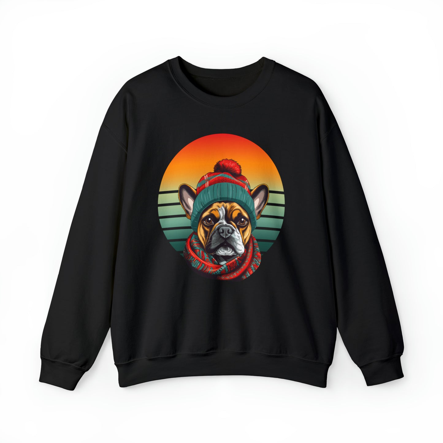 French Bulldog in Hat & Scarf Retro Unisex Heavy Blend™ Crewneck Sweatshirt