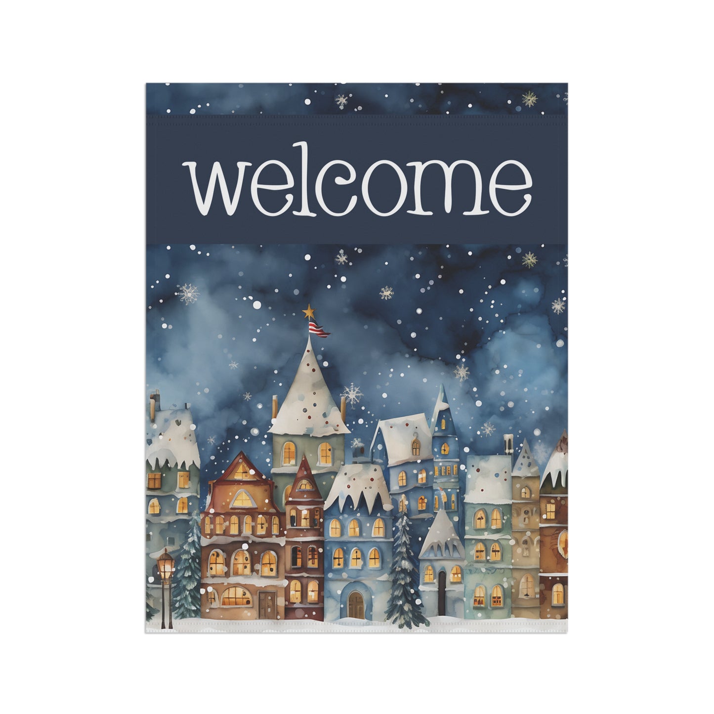 Winter Town Welcome 2-Sided Garden & House Flag/Banner