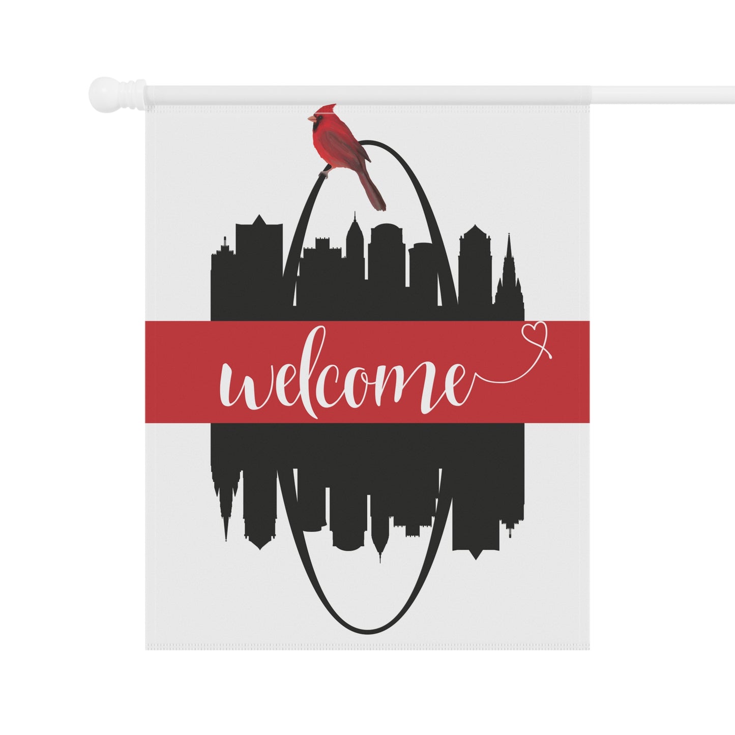 Saint Louis (STL) Skyline with Cardinal Welcome 2-Sided Garden & House Flag/Banner