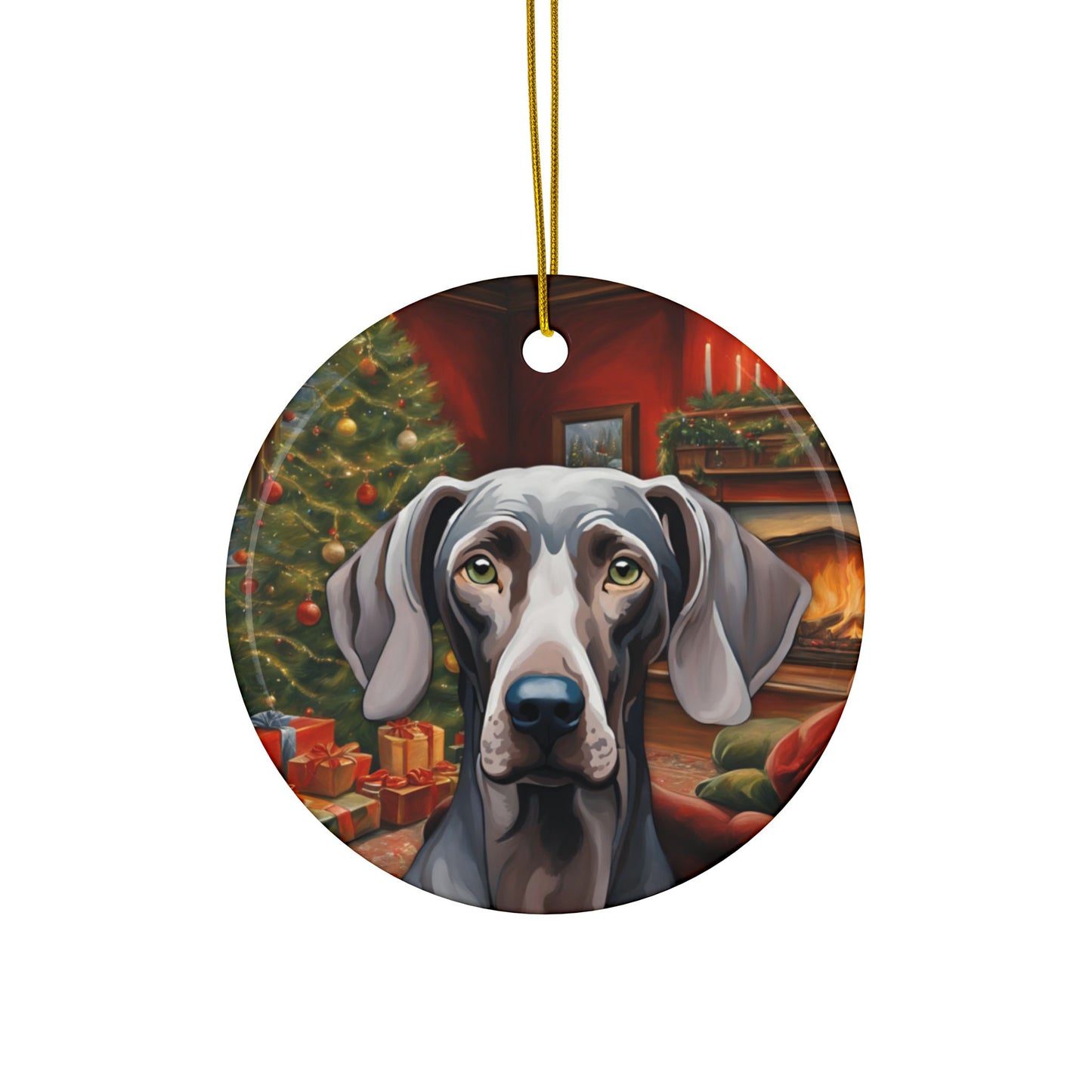 Weimaraner Christmas 3" Ceramic Ornaments, 2-Side Print, (1pc, 10pcs)