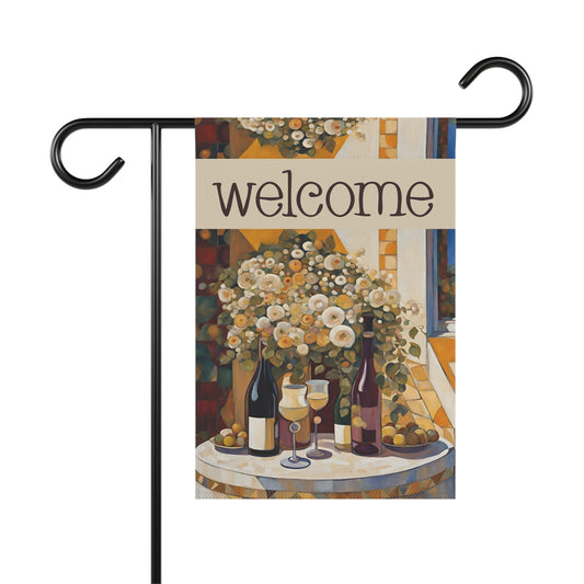 Wine on the Patio Welcome 2-Sided Garden & House Flag/Banner