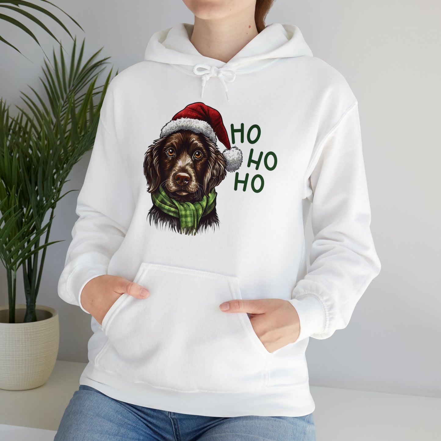 Ho Ho Ho Ready For Christmas Cute Dog in Santa Hat Unisex Heavy Blend™ Hooded Sweatshirt