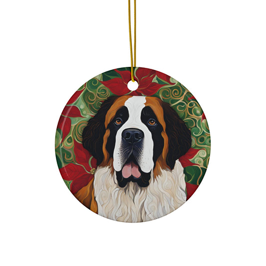 Saint Bernard Christmas 3" Ceramic Ornaments, 2-Side Print, (1pc, 10pcs)