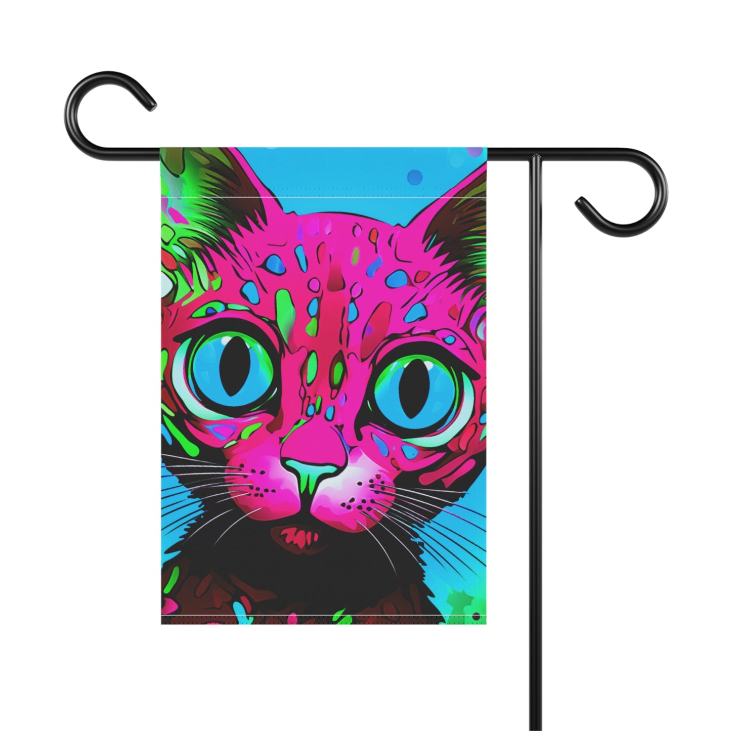 Neon Cat Face Maximalist 2-Sided Garden & House Flag/Banner