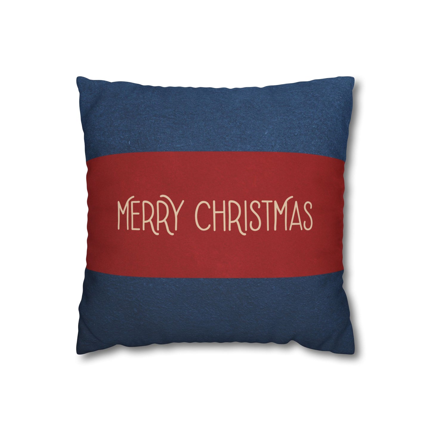 Merry Christmas Red & Navy Square Poly Canvas Pillowcase