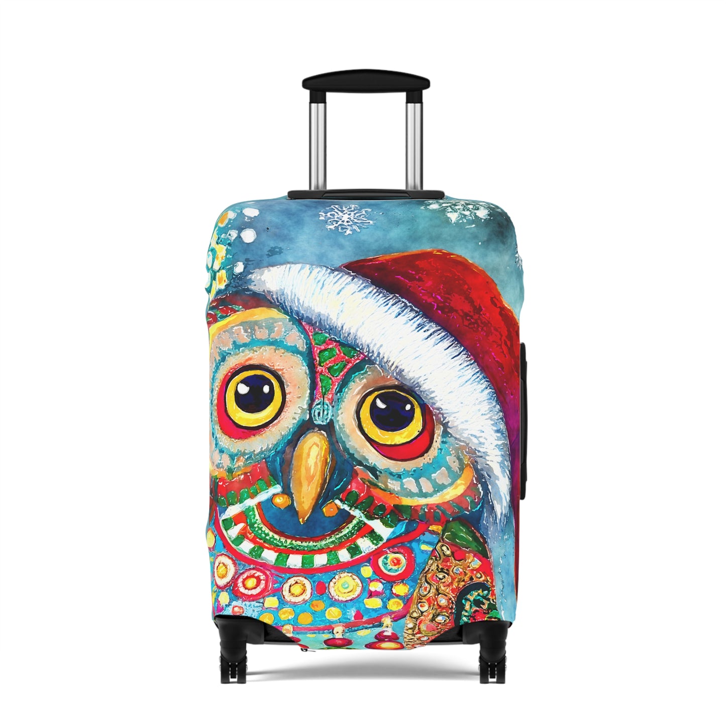 Owl in Santa Hat Christmas Art Luggage Cover