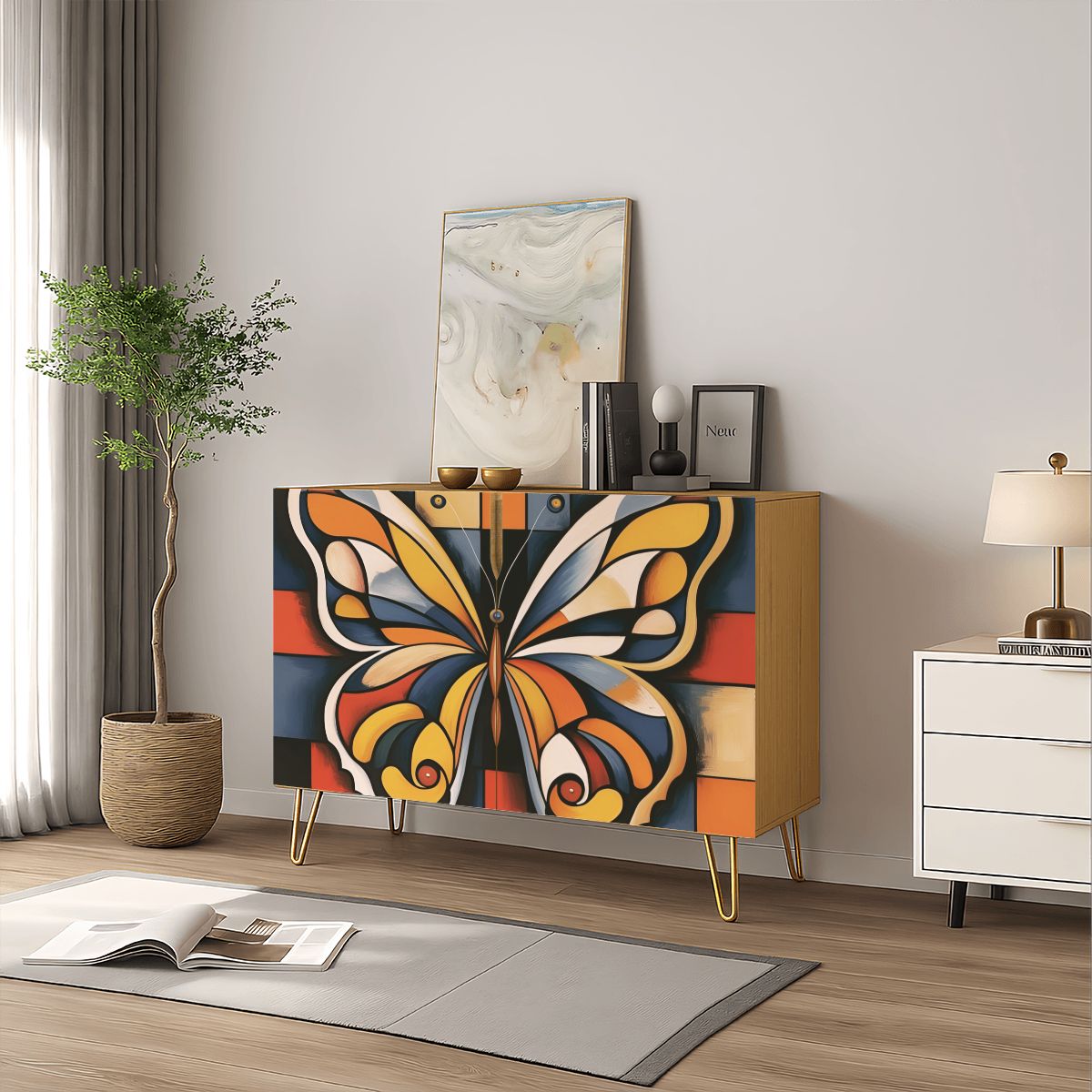 Modern Butterfly Wooden Storage Cabinet (Made in USA)