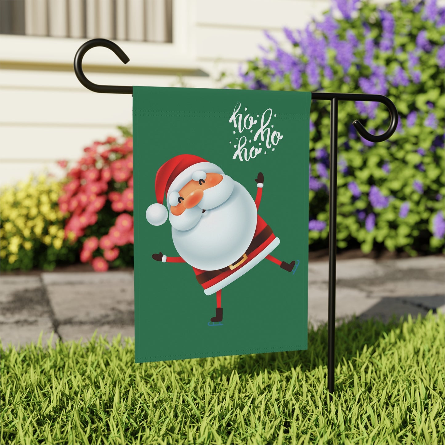 Ho Ho Ho Santa on Green 2-Sided Garden & House Banner