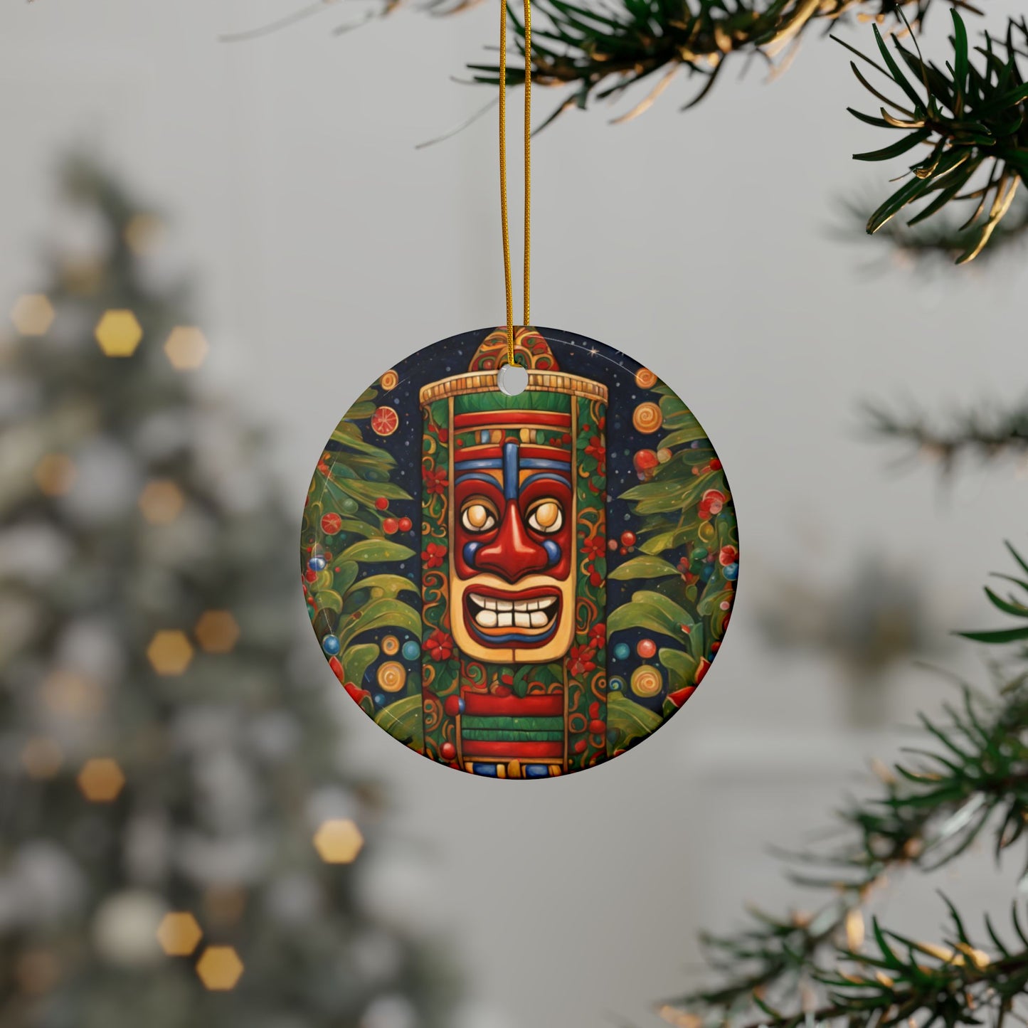 Tiki Christmas 3" Ceramic Ornaments, 2-Side Print, (1pc, 10pcs)