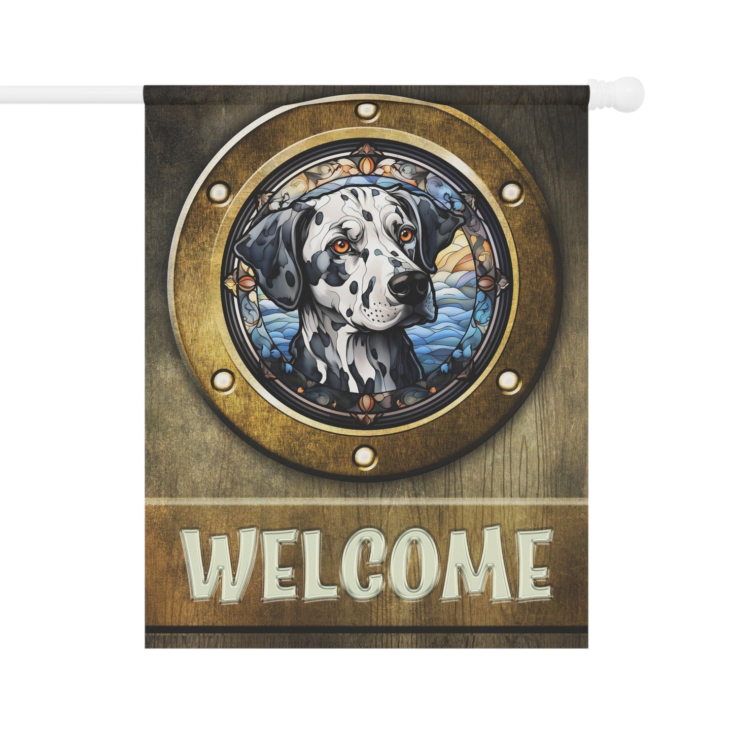 Dalmatian in Port Hole Welcome 2-Sided Garden & House Flag/Banner