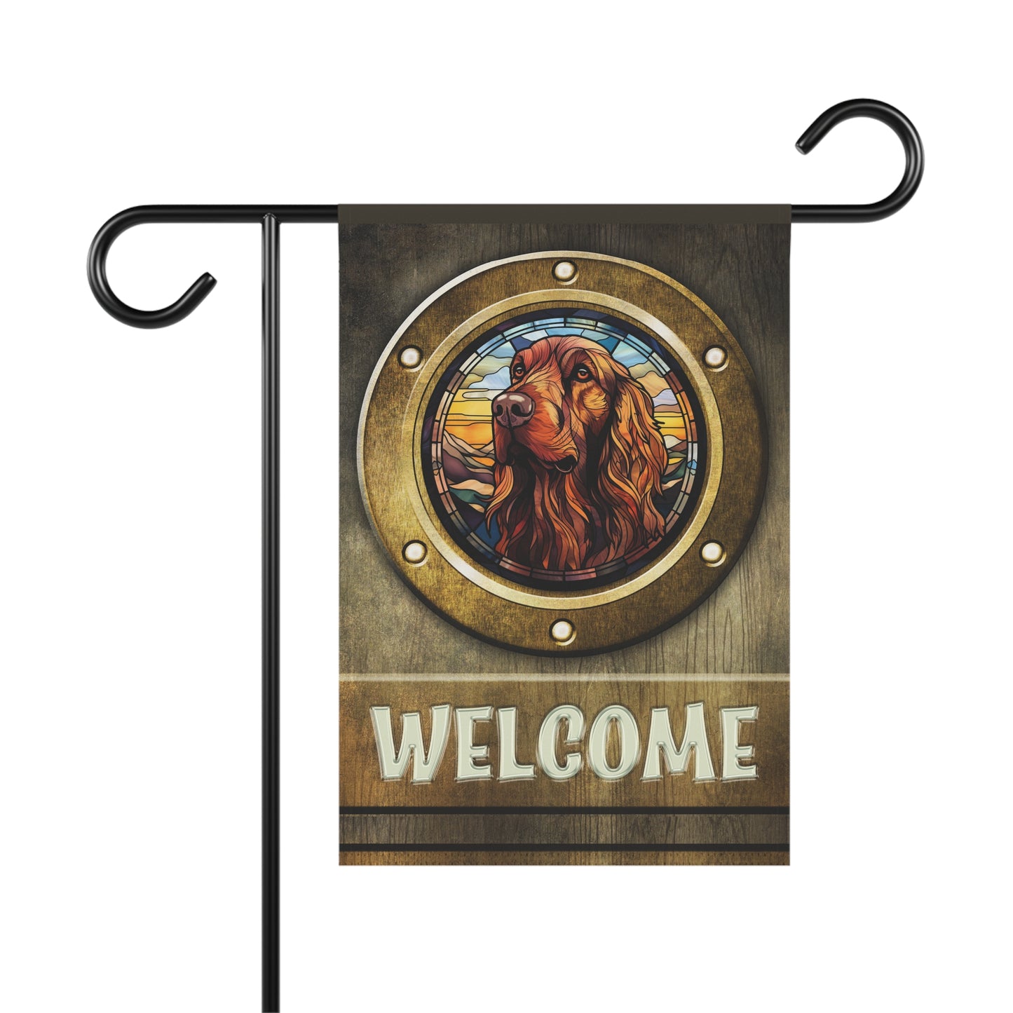 Irish Setter in Port Hole Welcome 2-Sided Garden & House Flag/Banner