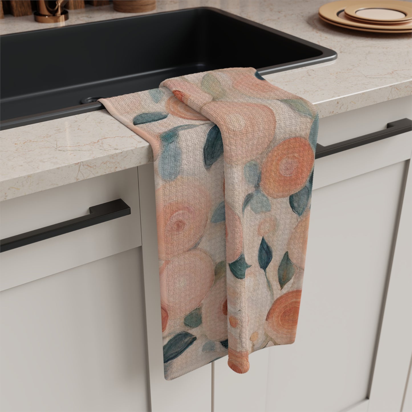 Faded Citrus Floral Microfiber Tea Towel