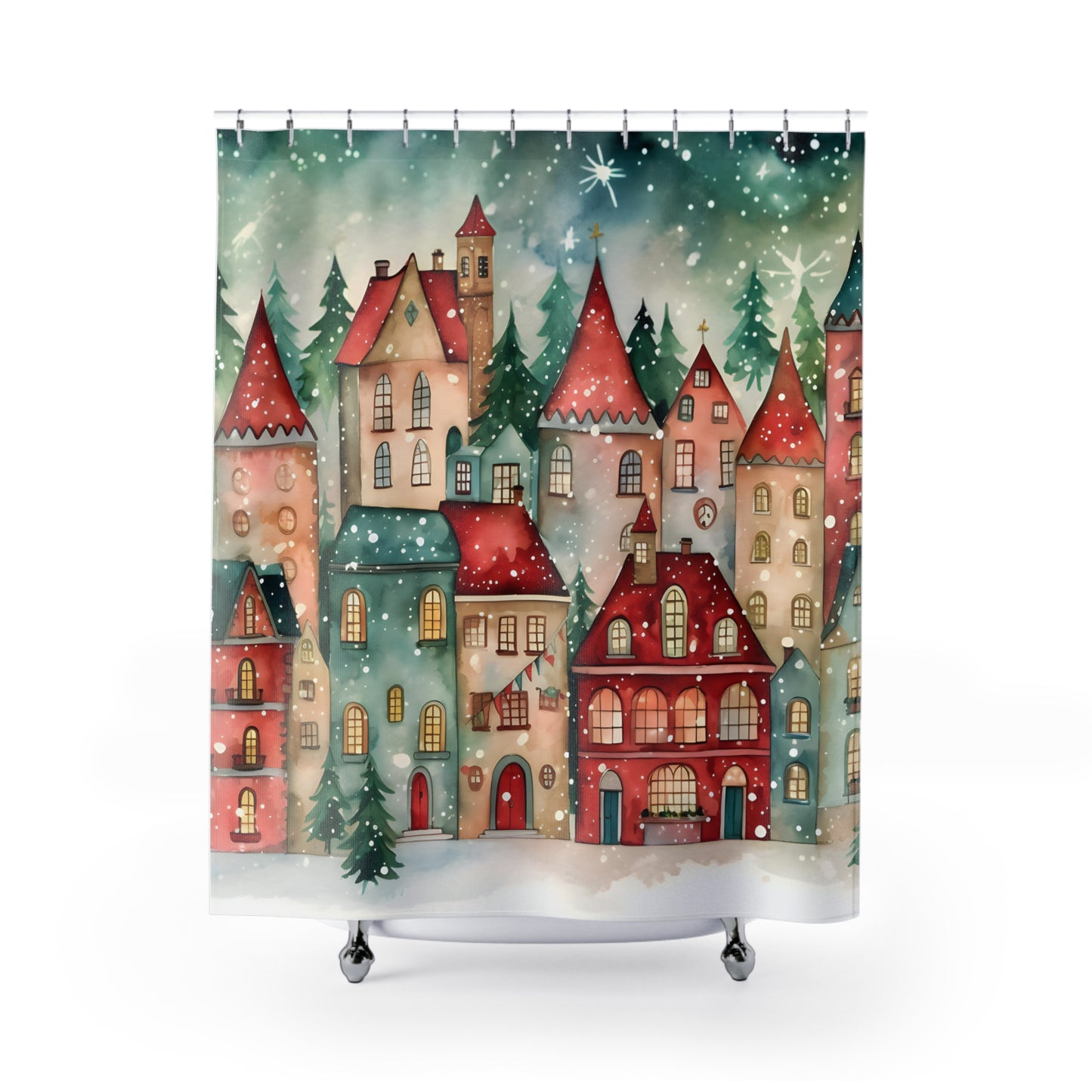 Christmas Village Polyester Shower Curtain