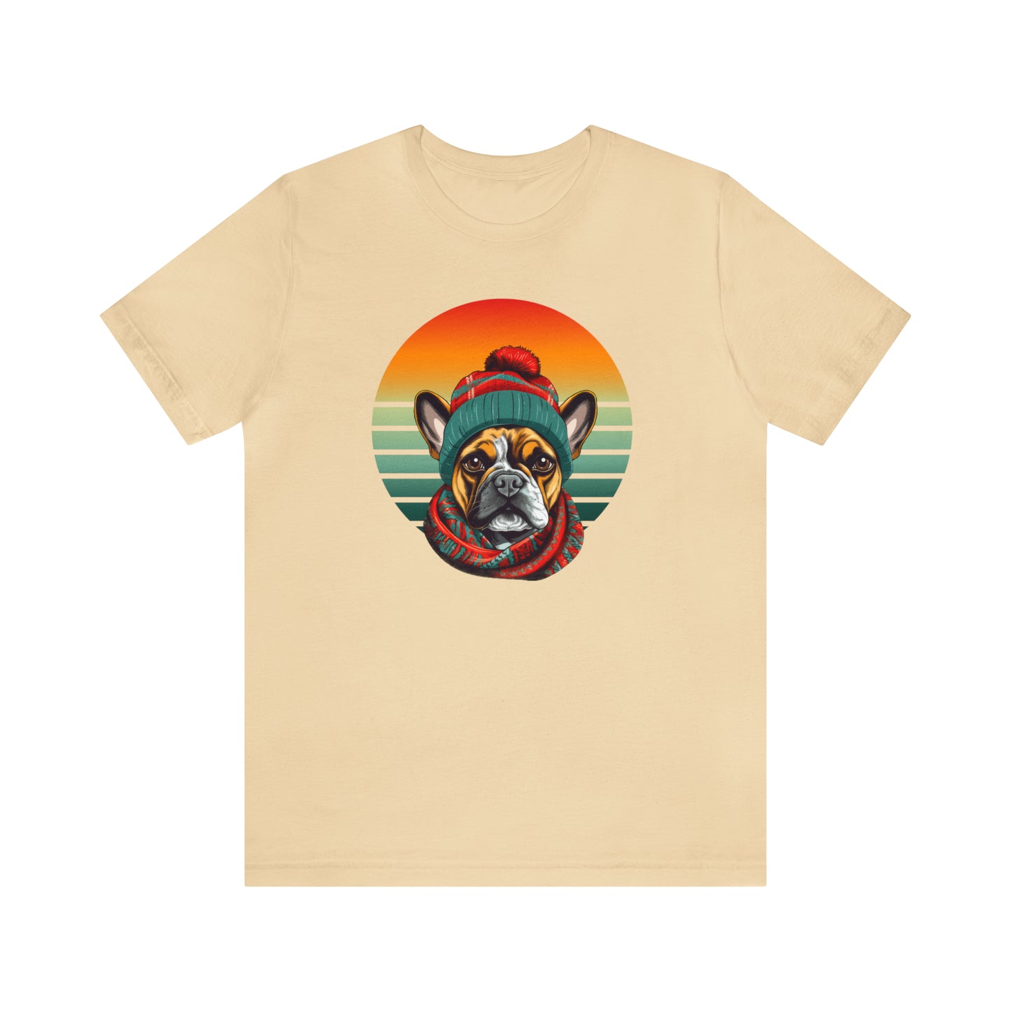 Retro French Bulldog in Hat & Scarf Unisex Jersey Short Sleeve Tee