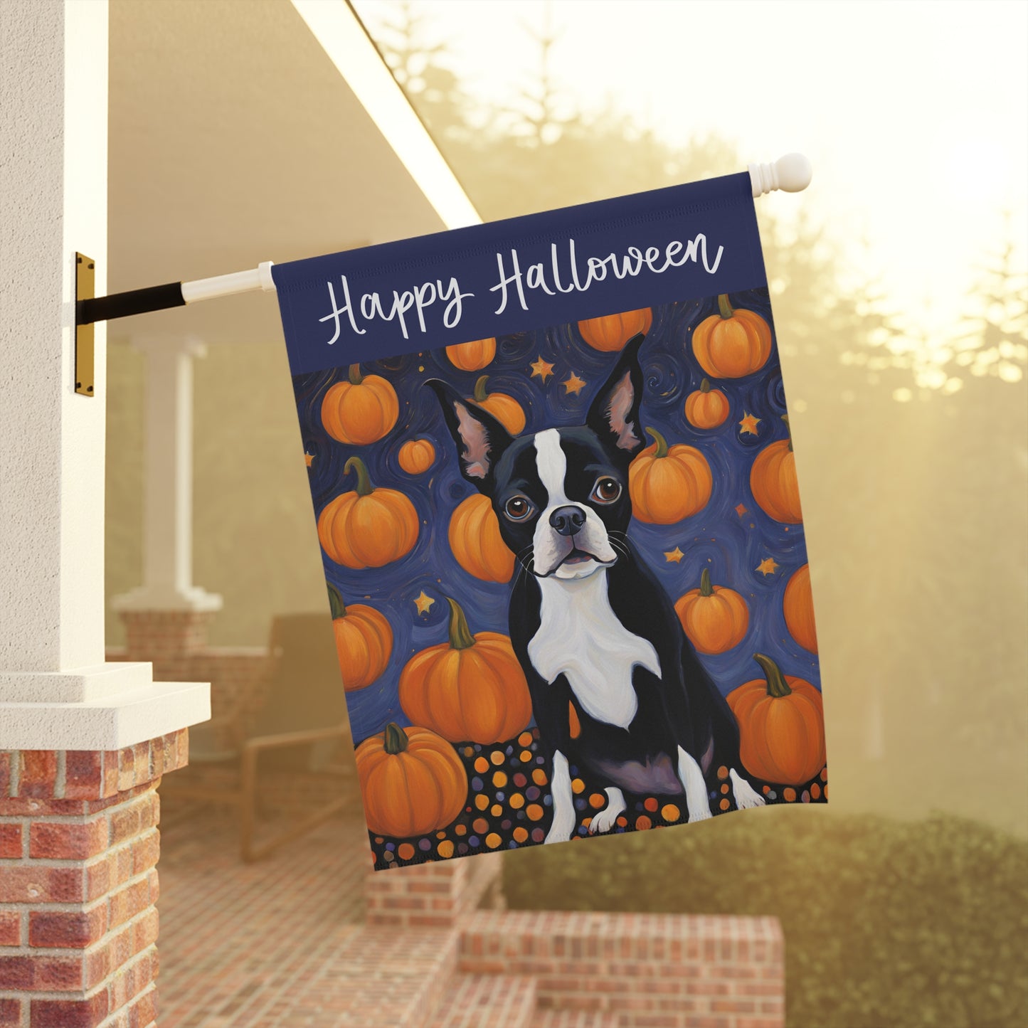 Boston Terrier Happy Halloween 2-Sided Garden & House Flag/Banner