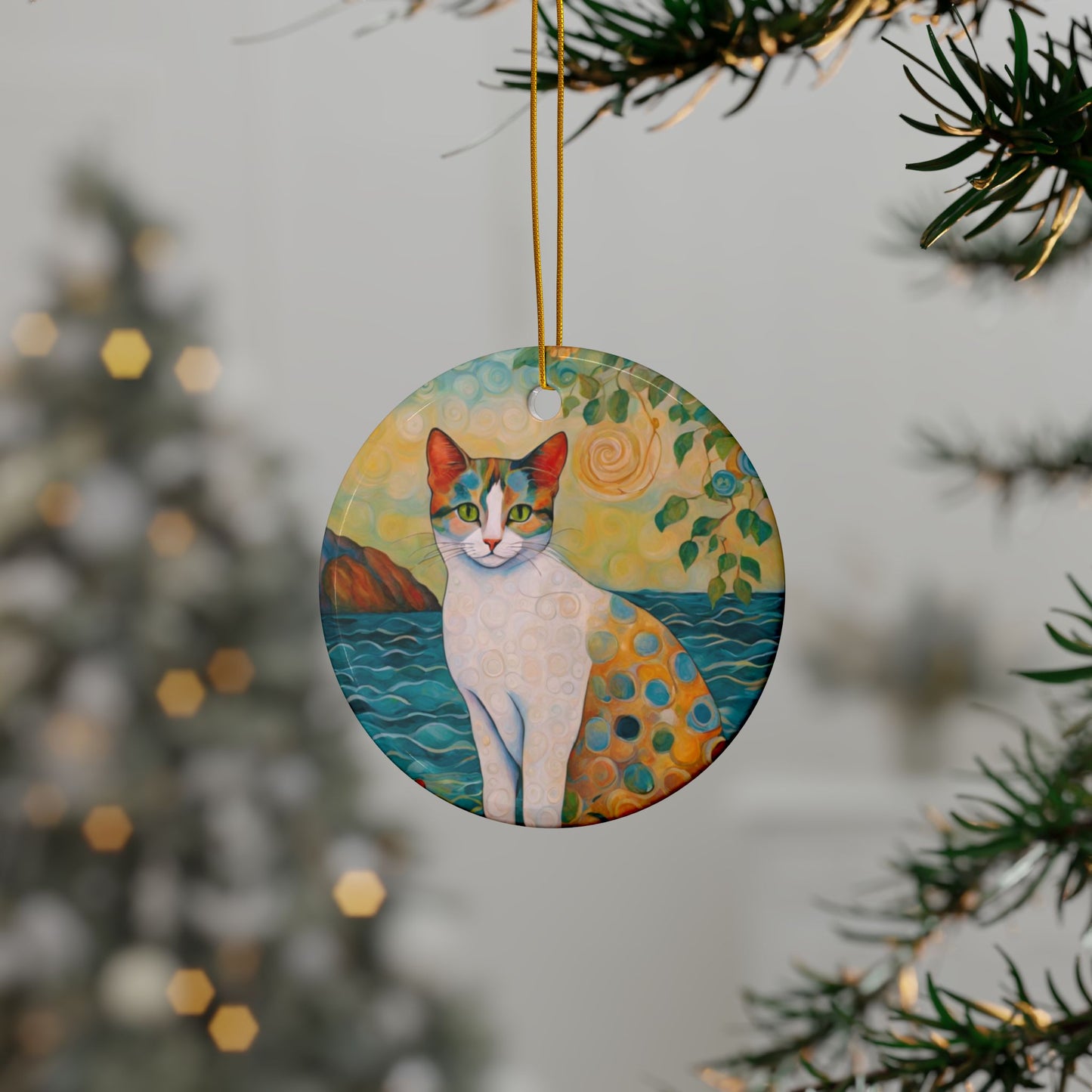 Shoreline Cat 3" Ceramic Ornaments, 2-Side Print, (1pc, 10pcs)