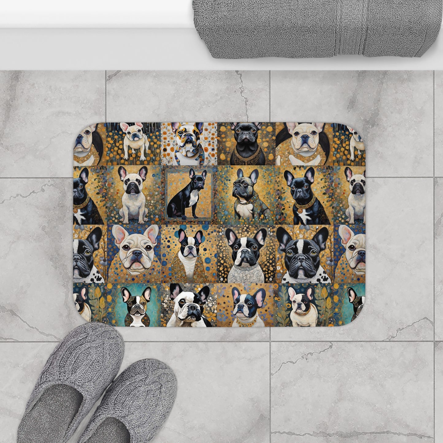 French Bulldog Collage Bath Mat